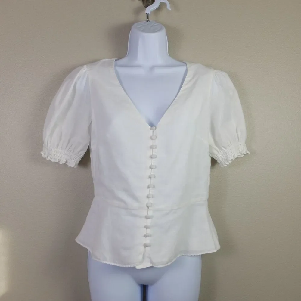 Banana Republic White Linen Cotton Peplum Top Size XS